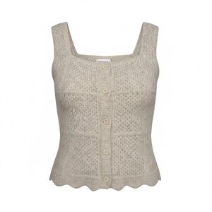 Women's Cream Fuzzy Knit Tank Top with Button Detail